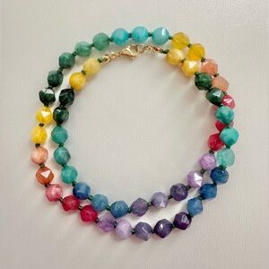 Hand-Knotted Diamond-Cut Rainbow Quartz Necklace